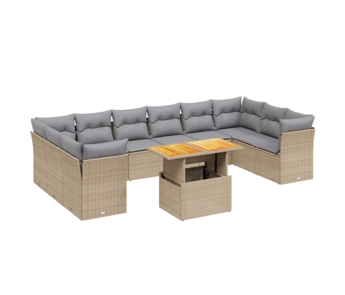 vidaXL 11-daļīgs dārza dīvāna komplekts, matrači, bēša PE rotangpalma