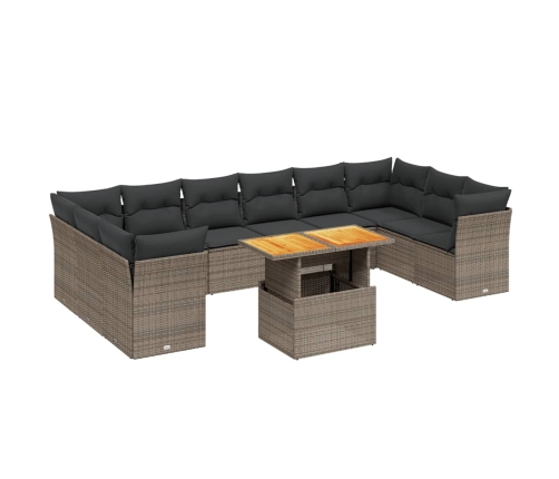 vidaXL 11-daļīgs dārza dīvāna komplekts ar matračiem, pelēks PE pinums