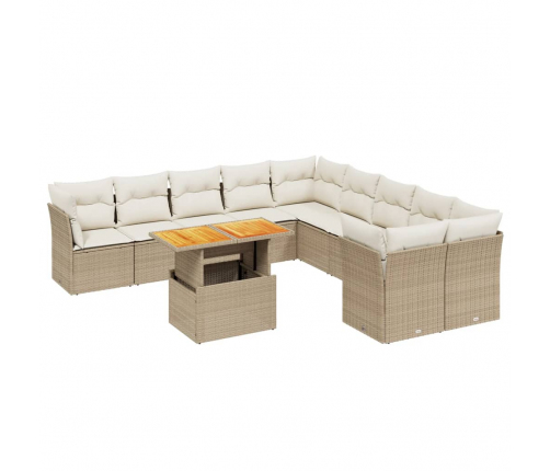 vidaXL 11-daļīgs dārza dīvāna komplekts, matrači, bēša PE rotangpalma