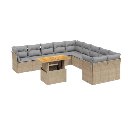 vidaXL 11-daļīgs dārza dīvāna komplekts, matrači, bēša PE rotangpalma