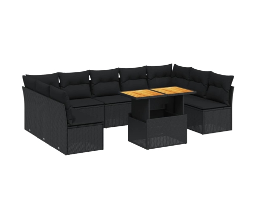 vidaXL 10-daļīgs dārza dīvāna komplekts, matrači, melna PE rotangpalma