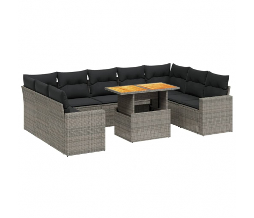 vidaXL 10-daļīgs dārza dīvāna komplekts ar matračiem, pelēks PE pinums