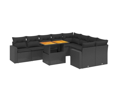 vidaXL 10-daļīgs dārza dīvāna komplekts, matrači, melna PE rotangpalma