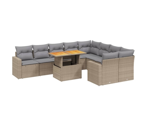 vidaXL 10-daļīgs dārza dīvāna komplekts, matrači, bēša PE rotangpalma