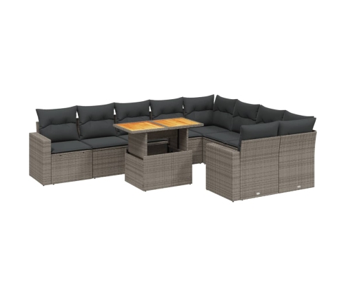 vidaXL 10-daļīgs dārza dīvāna komplekts ar matračiem, pelēks PE pinums