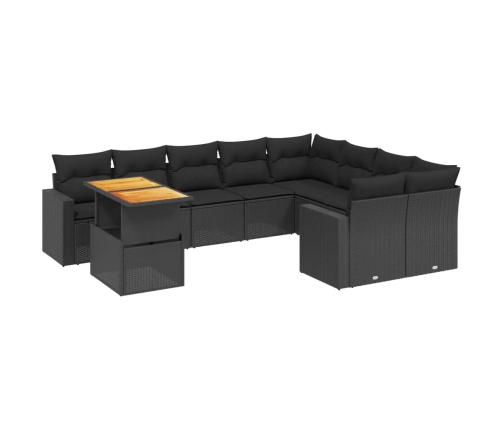 vidaXL 10-daļīgs dārza dīvāna komplekts, matrači, melna PE rotangpalma