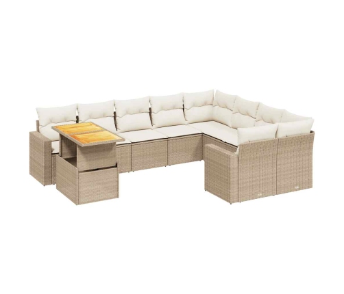 vidaXL 10-daļīgs dārza dīvāna komplekts, matrači, bēša PE rotangpalma