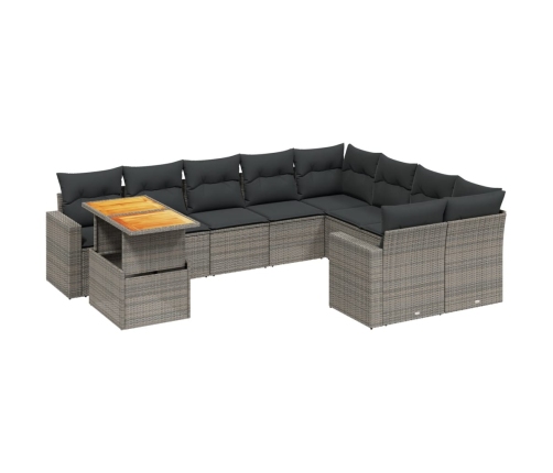 vidaXL 10-daļīgs dārza dīvāna komplekts ar matračiem, pelēks PE pinums