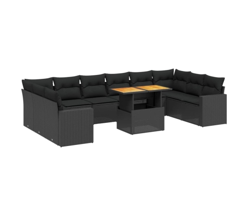 vidaXL 11-daļīgs dārza dīvāna komplekts, matrači, melna PE rotangpalma