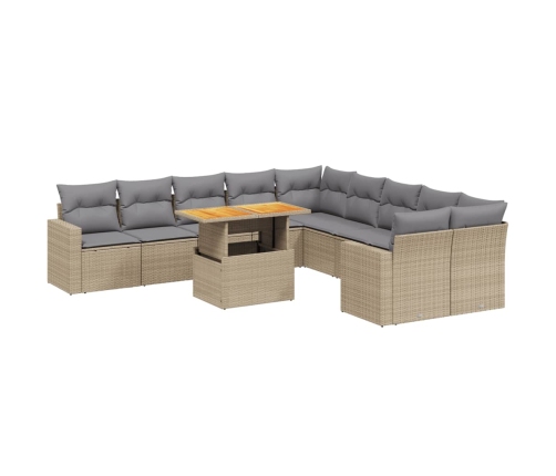 vidaXL 11-daļīgs dārza dīvāna komplekts, matrači, bēša PE rotangpalma