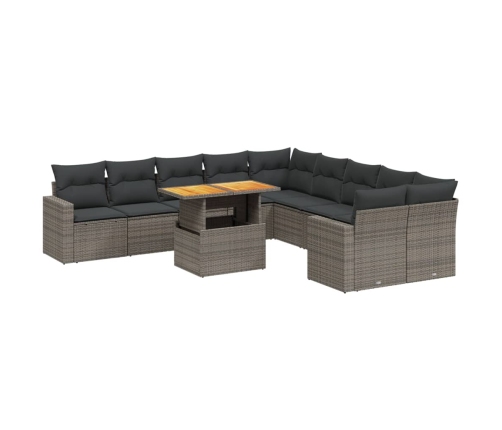 vidaXL 11-daļīgs dārza dīvāna komplekts ar matračiem, pelēks PE pinums