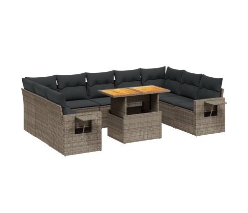 vidaXL 10-daļīgs dārza dīvāna komplekts ar matračiem, pelēks PE pinums