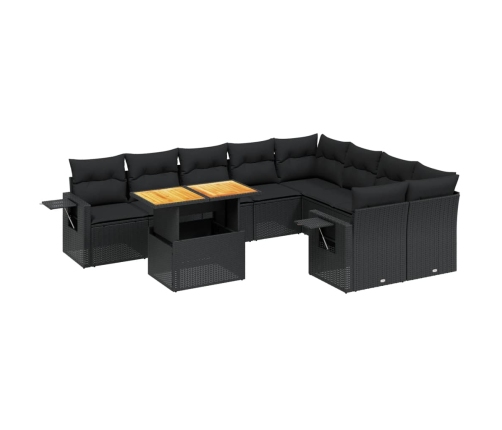 vidaXL 10-daļīgs dārza dīvāna komplekts, matrači, melna PE rotangpalma