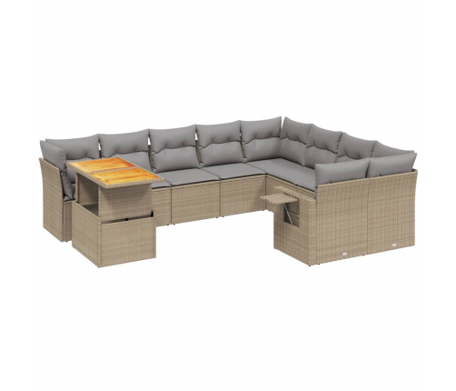 vidaXL 10-daļīgs dārza dīvāna komplekts, matrači, bēša PE rotangpalma