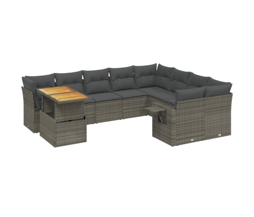 vidaXL 10-daļīgs dārza dīvāna komplekts ar matračiem, pelēks PE pinums