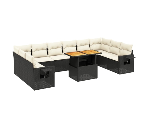 vidaXL 11-daļīgs dārza dīvāna komplekts, matrači, melna PE rotangpalma