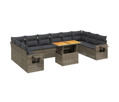 vidaXL 11-daļīgs dārza dīvāna komplekts ar matračiem, pelēks PE pinums