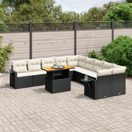11-Daļīgs Dārza Dīvāna Komplekts, Matrači, Melna Pe Rotangpalma Vidaxl