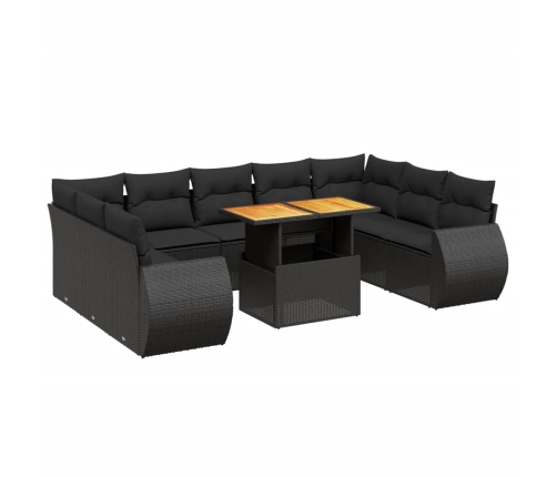 vidaXL 10-daļīgs dārza dīvāna komplekts, matrači, melna PE rotangpalma