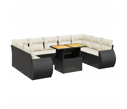 vidaXL 10-daļīgs dārza dīvāna komplekts, matrači, melna PE rotangpalma