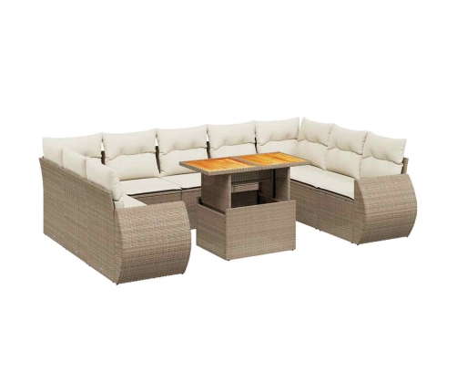 vidaXL 10-daļīgs dārza dīvāna komplekts, matrači, bēša PE rotangpalma