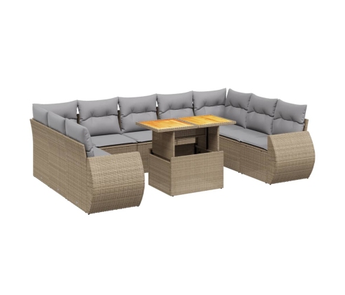 vidaXL 10-daļīgs dārza dīvāna komplekts, matrači, bēša PE rotangpalma