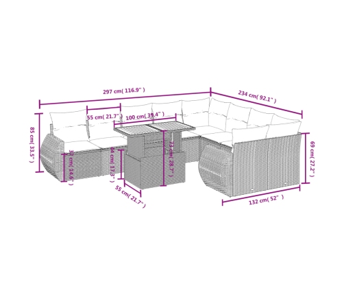 10-Daļīgs Dārza Dīvāna Komplekts, Matrači, Melna Pe Rotangpalma Vidaxl