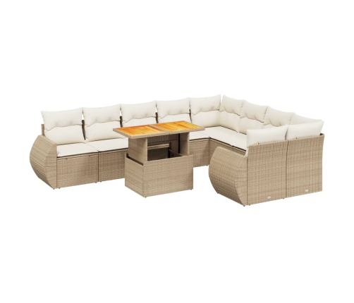 vidaXL 10-daļīgs dārza dīvāna komplekts, matrači, bēša PE rotangpalma