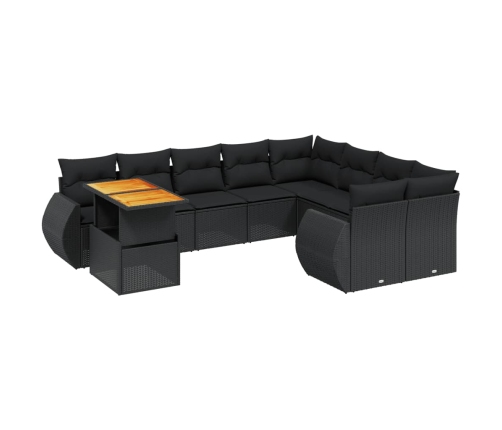 vidaXL 10-daļīgs dārza dīvāna komplekts, matrači, melna PE rotangpalma