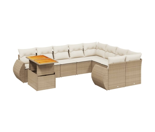 vidaXL 10-daļīgs dārza dīvāna komplekts, matrači, bēša PE rotangpalma