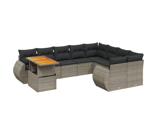 vidaXL 10-daļīgs dārza dīvāna komplekts ar matračiem, pelēks PE pinums