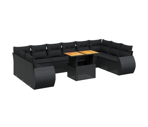 vidaXL 11-daļīgs dārza dīvāna komplekts, matrači, melna PE rotangpalma