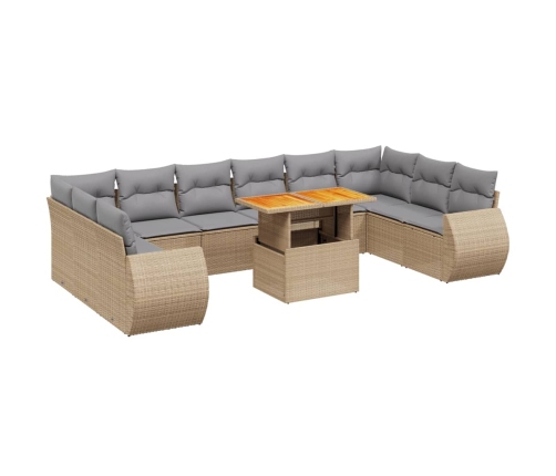 vidaXL 11-daļīgs dārza dīvāna komplekts, matrači, bēša PE rotangpalma