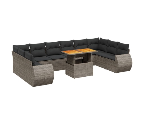 vidaXL 11-daļīgs dārza dīvāna komplekts ar matračiem, pelēks PE pinums