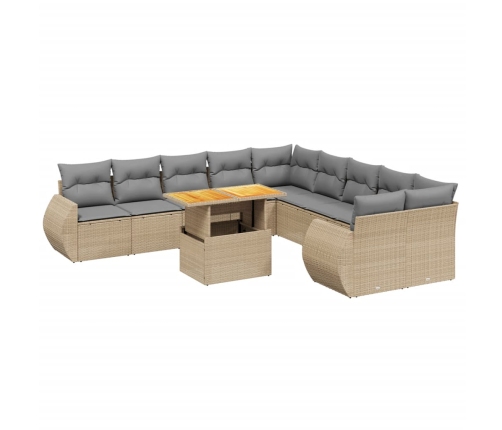 vidaXL 11-daļīgs dārza dīvāna komplekts, matrači, bēša PE rotangpalma