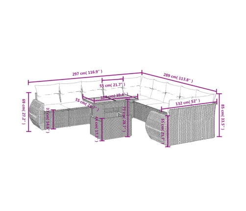 vidaXL 11-daļīgs dārza dīvāna komplekts, matrači, bēša PE rotangpalma