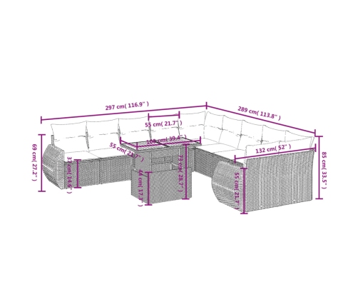 11-Daļīgs Dārza Dīvāna Komplekts Ar Matračiem, Pelēks Pe Pinums Vidaxl