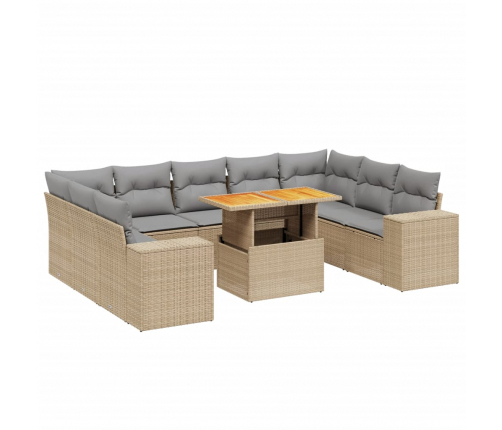 vidaXL 10-daļīgs dārza dīvāna komplekts, matrači, bēša PE rotangpalma