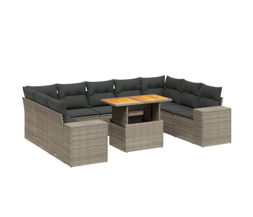 vidaXL 10-daļīgs dārza dīvāna komplekts ar matračiem, pelēks PE pinums