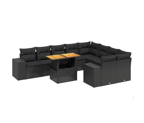 vidaXL 10-daļīgs dārza dīvāna komplekts, matrači, melna PE rotangpalma