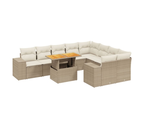 vidaXL 10-daļīgs dārza dīvāna komplekts, matrači, bēša PE rotangpalma