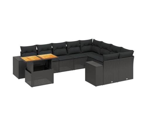 vidaXL 10-daļīgs dārza dīvāna komplekts, matrači, melna PE rotangpalma