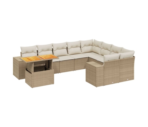 vidaXL 10-daļīgs dārza dīvāna komplekts, matrači, bēša PE rotangpalma