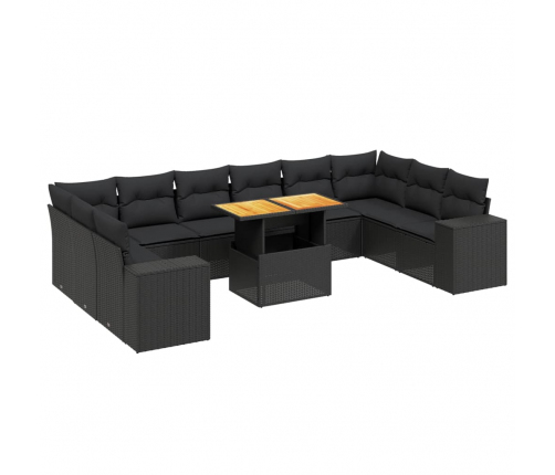 vidaXL 11-daļīgs dārza dīvāna komplekts, matrači, melna PE rotangpalma