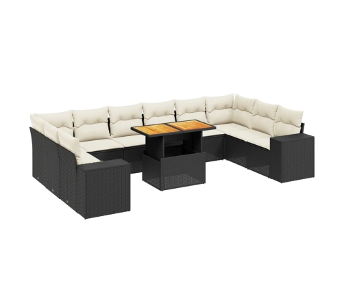 vidaXL 11-daļīgs dārza dīvāna komplekts, matrači, melna PE rotangpalma