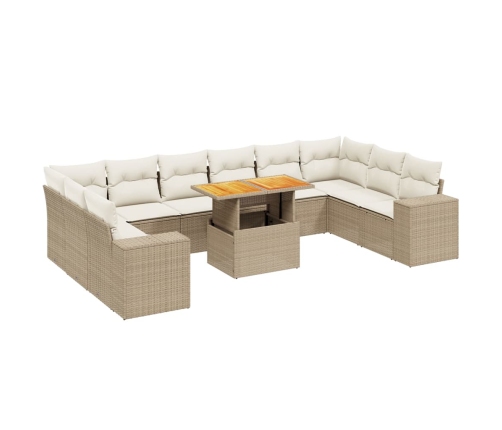 vidaXL 11-daļīgs dārza dīvāna komplekts, matrači, bēša PE rotangpalma