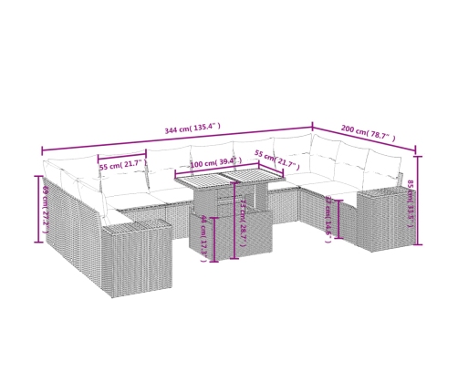 11-Daļīgs Dārza Dīvāna Komplekts, Matrači, Bēša Pe Rotangpalma Vidaxl