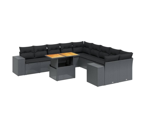 vidaXL 11-daļīgs dārza dīvāna komplekts, matrači, melna PE rotangpalma