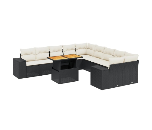 vidaXL 11-daļīgs dārza dīvāna komplekts, matrači, melna PE rotangpalma