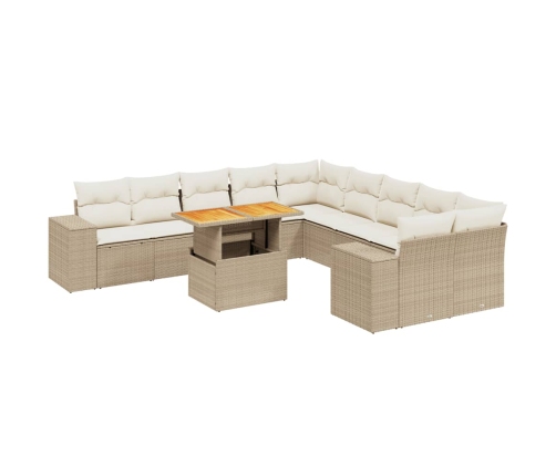 vidaXL 11-daļīgs dārza dīvāna komplekts, matrači, bēša PE rotangpalma